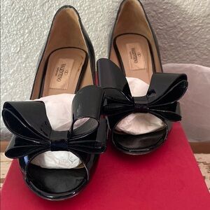 Valentino Black Peep Toe Bow Pumps